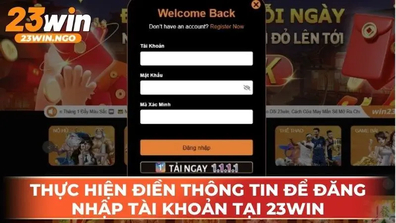 Thực hiện điền thông tin để đăng nhập tài khoản tại nhà cái